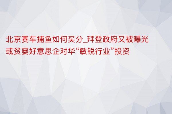 北京赛车捕鱼如何买分_拜登政府又被曝光或贫窭好意思企对华“敏锐行业”投资